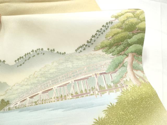 平和屋着物●塩瀬 九寸開き名古屋帯 友禅 作家物 風景文 正絹 逸品 CABE4690hy