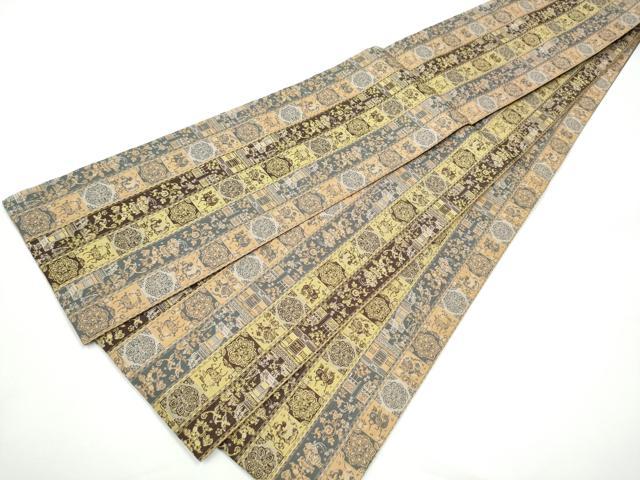 平和屋着物●龍村美術織物 半幅帯 紅牙瑞錦 金銀糸 正絹 逸品 CABE4708hy