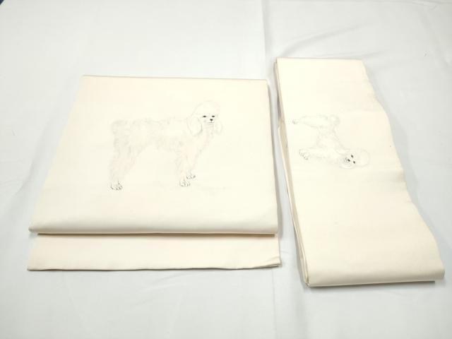 平和屋着物●塩瀬 つけ帯 手描き 犬 正絹 逸品 CABE4725hy