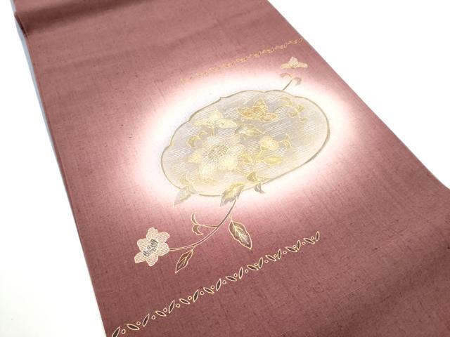 平和屋着物●両面 太鼓柄袋帯 紬地 枝花文 金銀彩 正絹 逸品 CABE4774hy