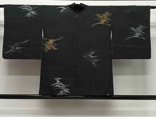 平和屋着物#羽織 刺繍 霞文 黒地 金銀糸 正絹 逸品 CABE4807ua