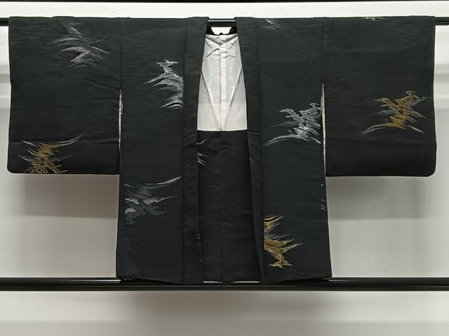 平和屋着物#羽織 刺繍 霞文 黒地 金銀糸 正絹 逸品 CABE4807ua