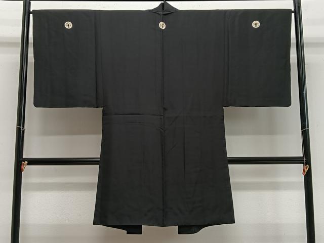 平和屋着物∞男性 長羽織 黒紋付 羽裏:風景文 正絹 逸品 CABE4833ua