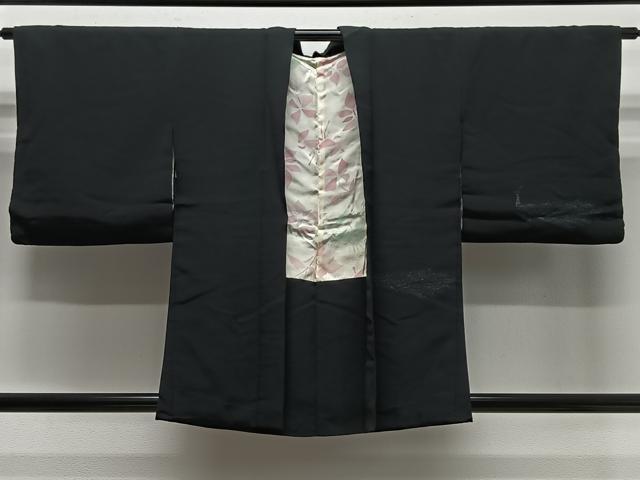平和屋着物∞羽織 寿光織 孔雀文 黒地 正絹 逸品 CABE4845ua