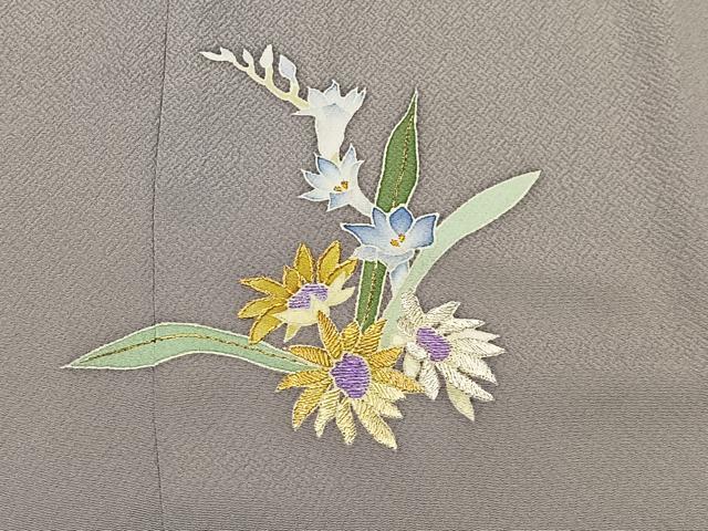 平和屋着物∞染刺工芸 大羊居 東京友禅 道行コート 刺繍 草花文 金糸 ロング丈 正絹 逸品 CABE4878ua