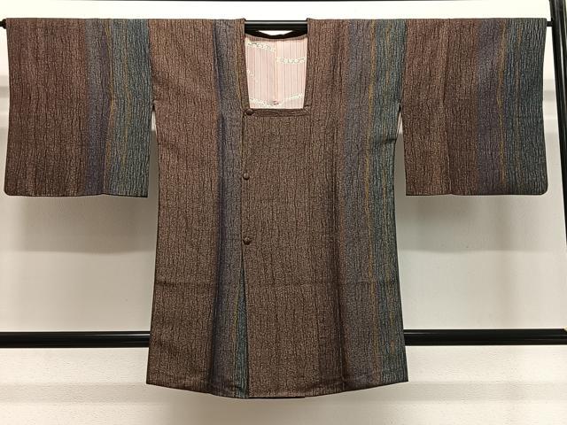 平和屋着物∞京友禅作家 岡部睦美 道行コート 縞物語 反端付き 正絹 逸品 CABE4915ua