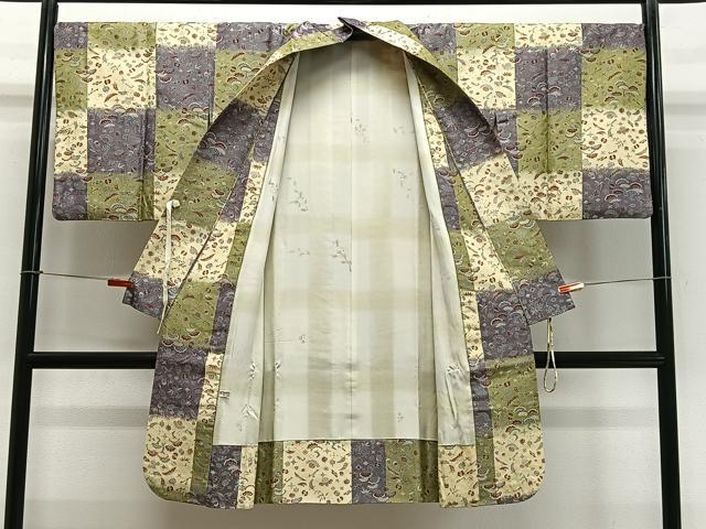 平和屋着物∞道中着 お召地 唐織 市松宝尽くし文 反端付き 正絹 逸品 CABE4923ua