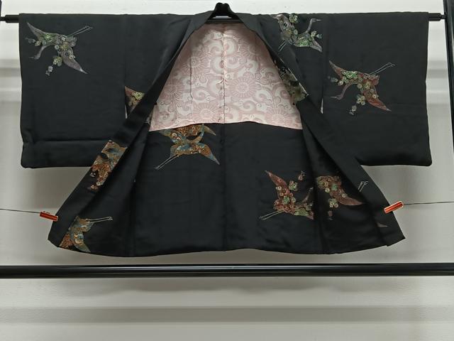 平和屋着物#羽織 寿光織 飛鶴花文 黒地 金銀糸 正絹 逸品 CABE4936ua