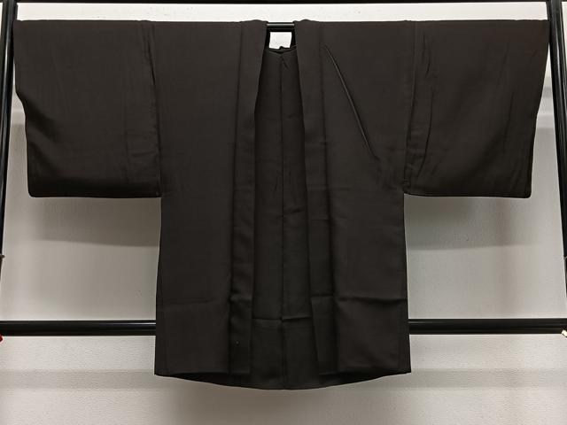 平和屋着物●男性　紬　アンサンブル　長羽織　長襦袢（袷）セット　褐返色　キングサイズ　正絹　逸品　DABD9540ud 紬 正絹 逸品 平和屋着物○男性 アンサンブル 色無地 褐返色 髭紬 平和