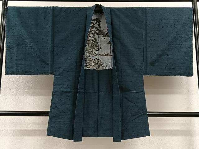 平和屋着物∞男性 長羽織 髭紬 高麗納戸色 正絹 逸品 未使用 CABE4949ua