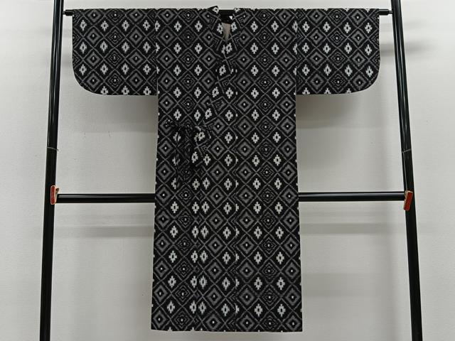 平和屋着物∞久留米絣 単衣 綿 道中着 幾何学文 ロング丈 逸品 CABE4951ua