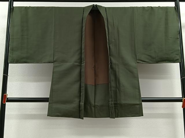 平和屋着物∞男性 長羽織 老竹色 正絹 逸品 未使用 CABE4953ua