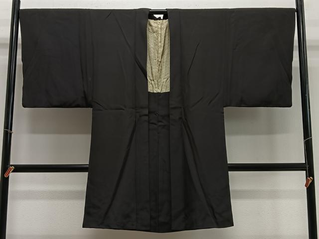 平和屋着物∞男性 長羽織 暗黒色 正絹 逸品 CABE4978ua