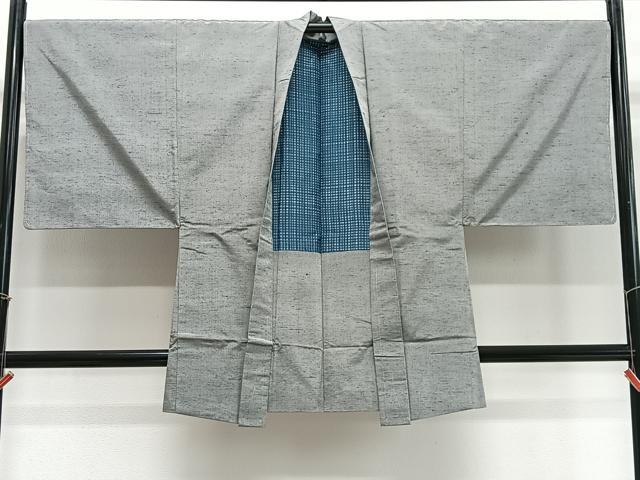 平和屋着物∞男性 長羽織 紬地 素鼠色 正絹 逸品 未使用 CABE4992ua