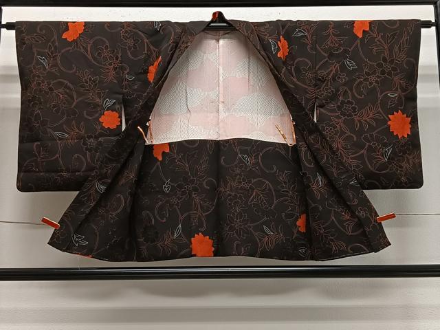 平和屋着物#羽織 地紋起こし 草花文 黒地 正絹 逸品 CABE5055ua