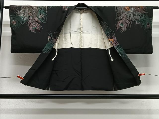 平和屋着物#羽織 寿光織 孔雀羽文 黒地 金銀糸 正絹 逸品 CABE5061ua