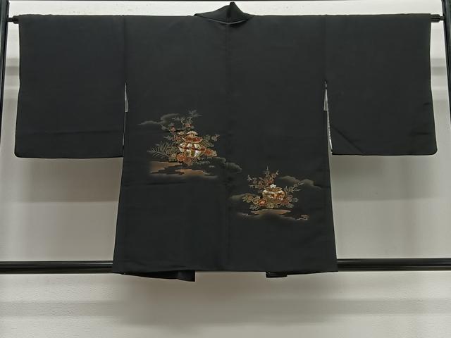 平和屋着物#羽織 寿光織 陶器花文 黒地 金銀糸 正絹 逸品 CABE5063ua