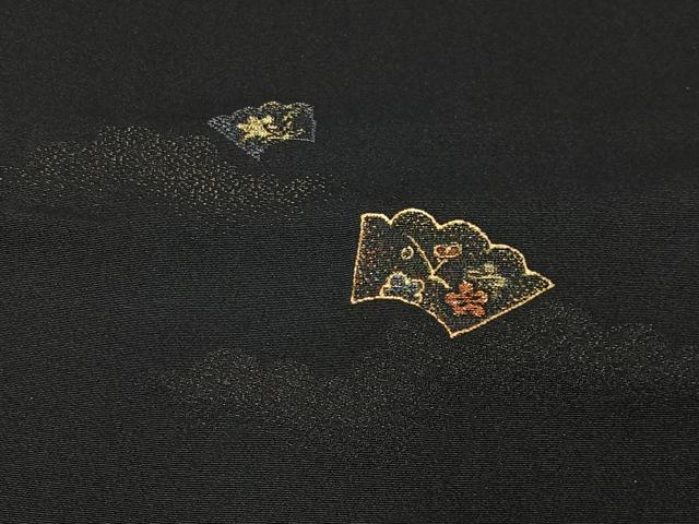 平和屋着物#羽織 寿光織 地紙吉祥文 黒地 金銀糸 正絹 逸品 CABE5066ua