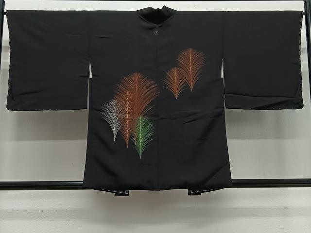 平和屋着物#羽織 寿光織 舞葉文 黒地 銀糸 正絹 逸品 未使用 CABE5073ua