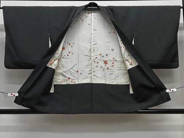 平和屋着物#羽織 寿光織 流水草花文 黒地 金銀糸 正絹 逸品 CABE5080ua