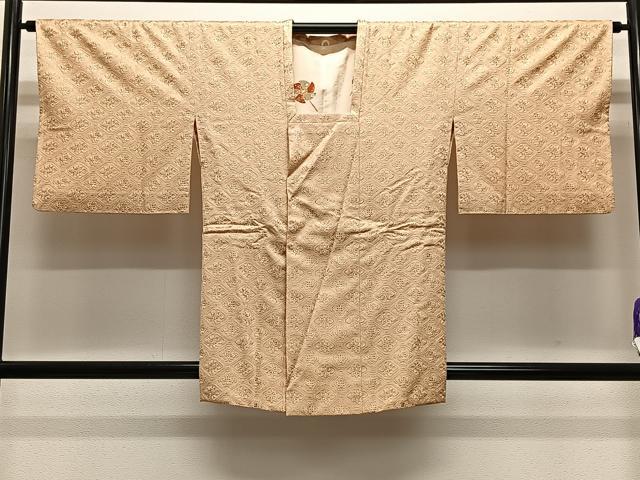 平和屋着物#道行コート お召地 色無地 蜀江花地紋 洒落柿色 正絹 逸品 CABE5083ua