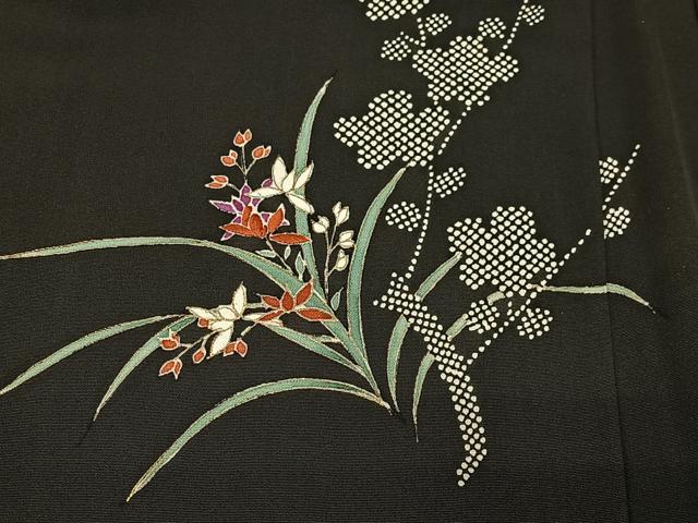 平和屋着物∞羽織 刺繍 草花文 黒地 金彩 正絹 逸品 CABE5098ua
