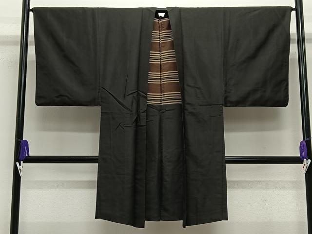 平和屋着物∞男性 長羽織 色無地 暗黒色 正絹 逸品 CABE5110ua