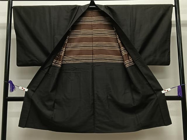 平和屋着物∞男性 長羽織 色無地 暗黒色 正絹 逸品 CABE5110ua