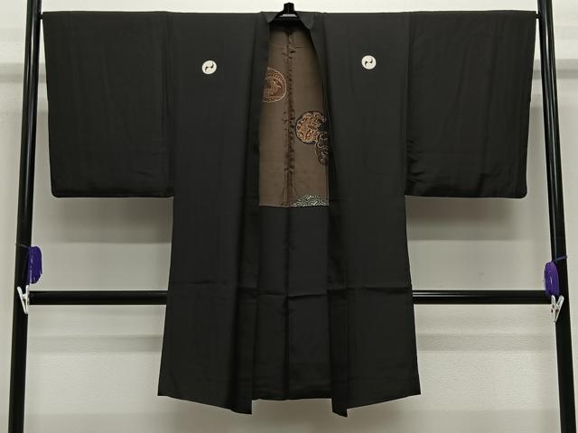 平和屋着物∞男性 長羽織 黒紋付 羽裏:唐獅子 正絹 逸品 CABE5111ua
