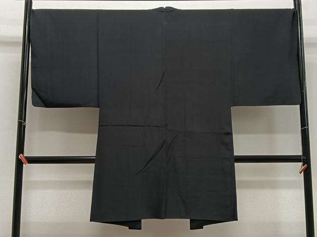 平和屋着物∞男性 長羽織 紬地 黒色 正絹 逸品 CABE5131ua