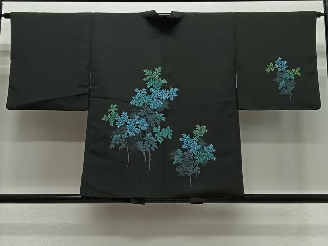 平和屋着物#羽織 草花文 黒地 正絹 逸品 CABE5140ua