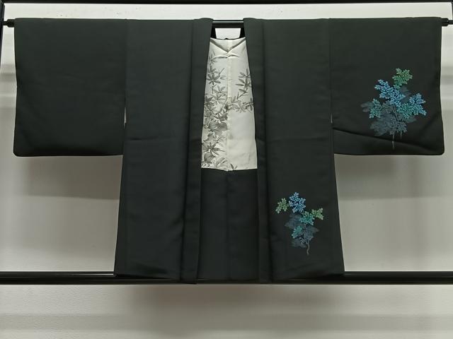 平和屋着物#羽織 草花文 黒地 正絹 逸品 CABE5140ua