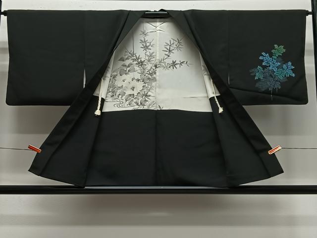 平和屋着物#羽織 草花文 黒地 正絹 逸品 CABE5140ua