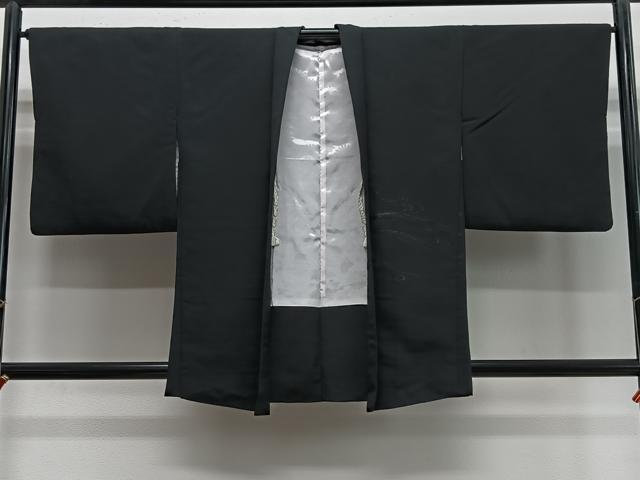 平和屋着物#羽織 寿光織 立波文 黒地 銀糸 正絹 逸品 CABE5158ua
