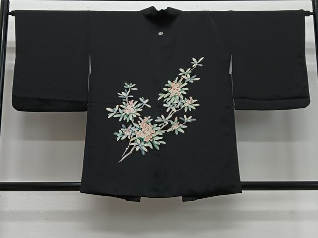 平和屋着物#羽織 枝花文 黒地 正絹 逸品 CABE5162ua