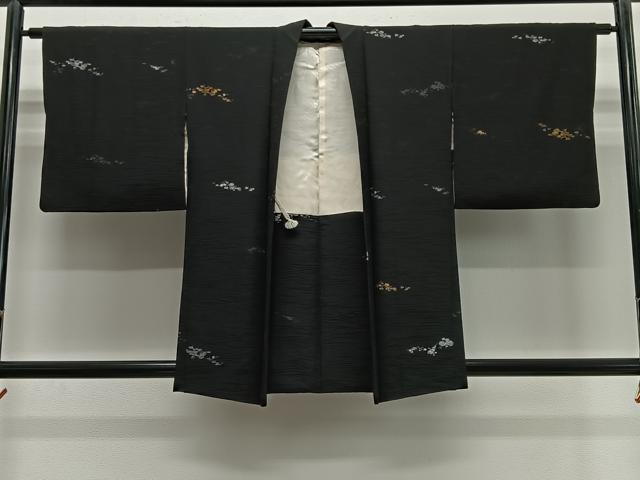 平和屋着物#羽織 寿光織 霞文 黒地 金銀糸 正絹 逸品 CABE5169ua