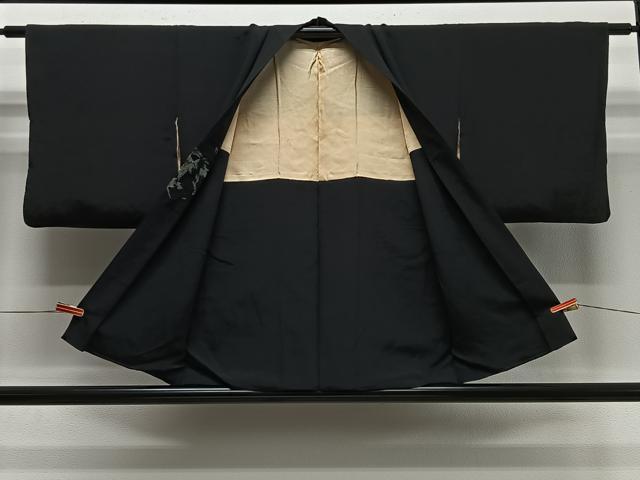 平和屋着物#羽織 寿光織 枝花文 黒地 金糸 正絹 逸品 CABE5174ua