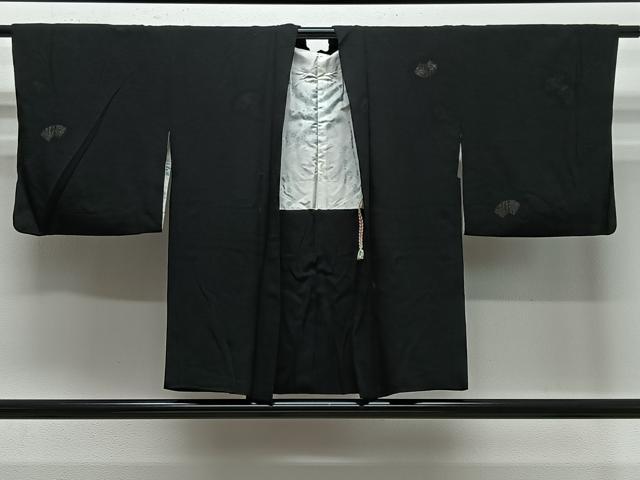 平和屋着物#羽織 寿光織 地紙文 黒地 銀糸 正絹 逸品 CABE5177ua