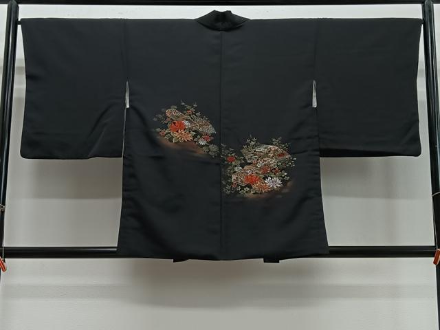 平和屋着物#羽織 寿光織 文箱花文 黒地 金糸 正絹 逸品 CABE5179ua