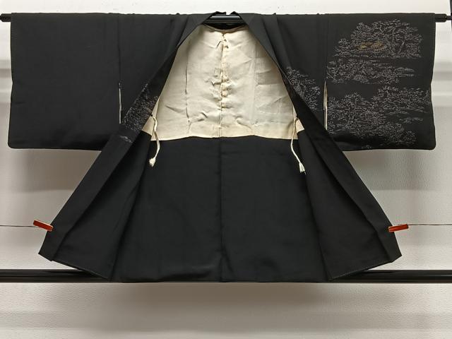 平和屋着物#羽織 寿光織 樹林文 黒地 銀糸 正絹 逸品 CABE5184ua