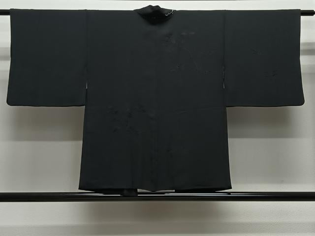 平和屋着物#羽織 総刺繍 枝松文 黒地 正絹 逸品 CABE5185ua