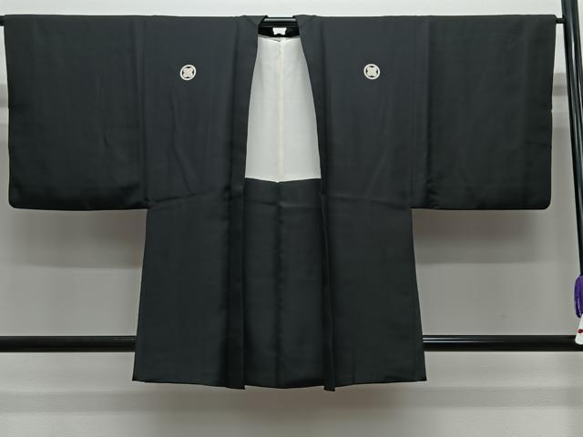 平和屋着物#男性 羽織 黒紋付 黒地 正絹 逸品 CABE5189ua
