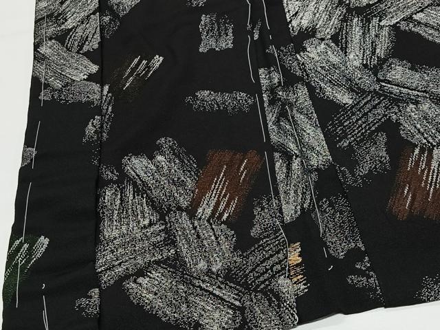 平和屋着物#羽織 寿光織 幾何学文様 黒地 銀糸 正絹 逸品 未使用 CABE5192ua