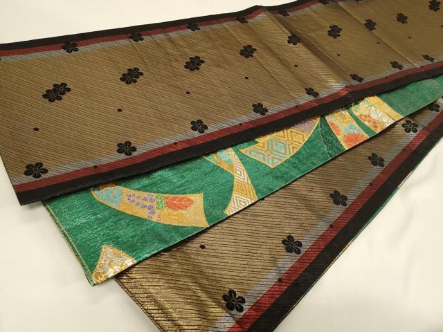平和屋着物◎両面 六通柄袋帯 束ね熨斗吉祥花文 夢爛漫 金銀糸 正絹 逸品 CABE5244in