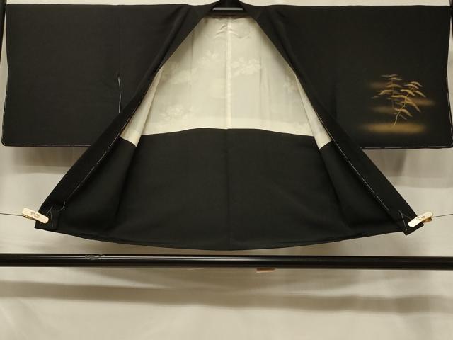 平和屋着物#羽織 風景枝葉文 暈し染め 黒地 金彩 正絹 逸品 未使用 CABE5297in
