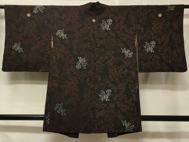平和屋着物#羽織 草花文 黒地 銀糸 正絹 逸品 CABE5340in
