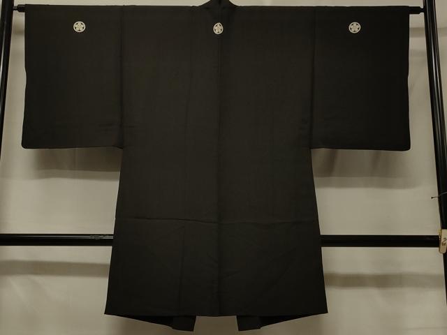 平和屋着物#男性 長羽織 黒紋付き 正絹 逸品 CABE5344in