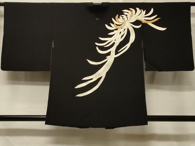 平和屋着物#羽織 総刺繍 乱菊 黒地 金糸 正絹 逸品 CABE5348in