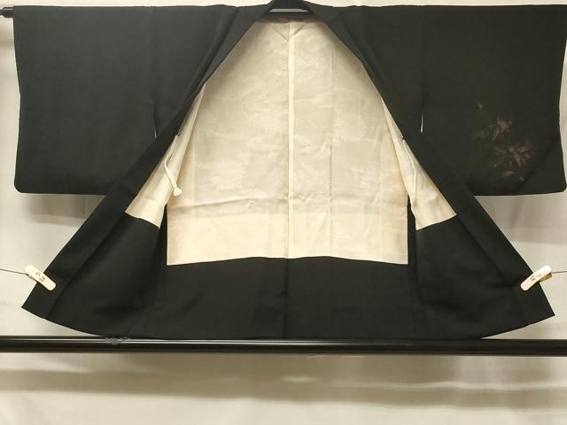 平和屋着物#羽織 枝花文 黒地 正絹 逸品 CABE5354in