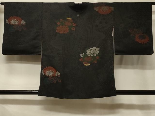 平和屋着物#羽織 寿光織 草花文 黒地 金銀糸 正絹 逸品 CABE5365in